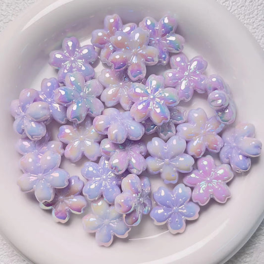BBB 167 (E) Purple blossom 🌸 flower shiny irrediscent luminous Acrylic bead ( 1 pc )