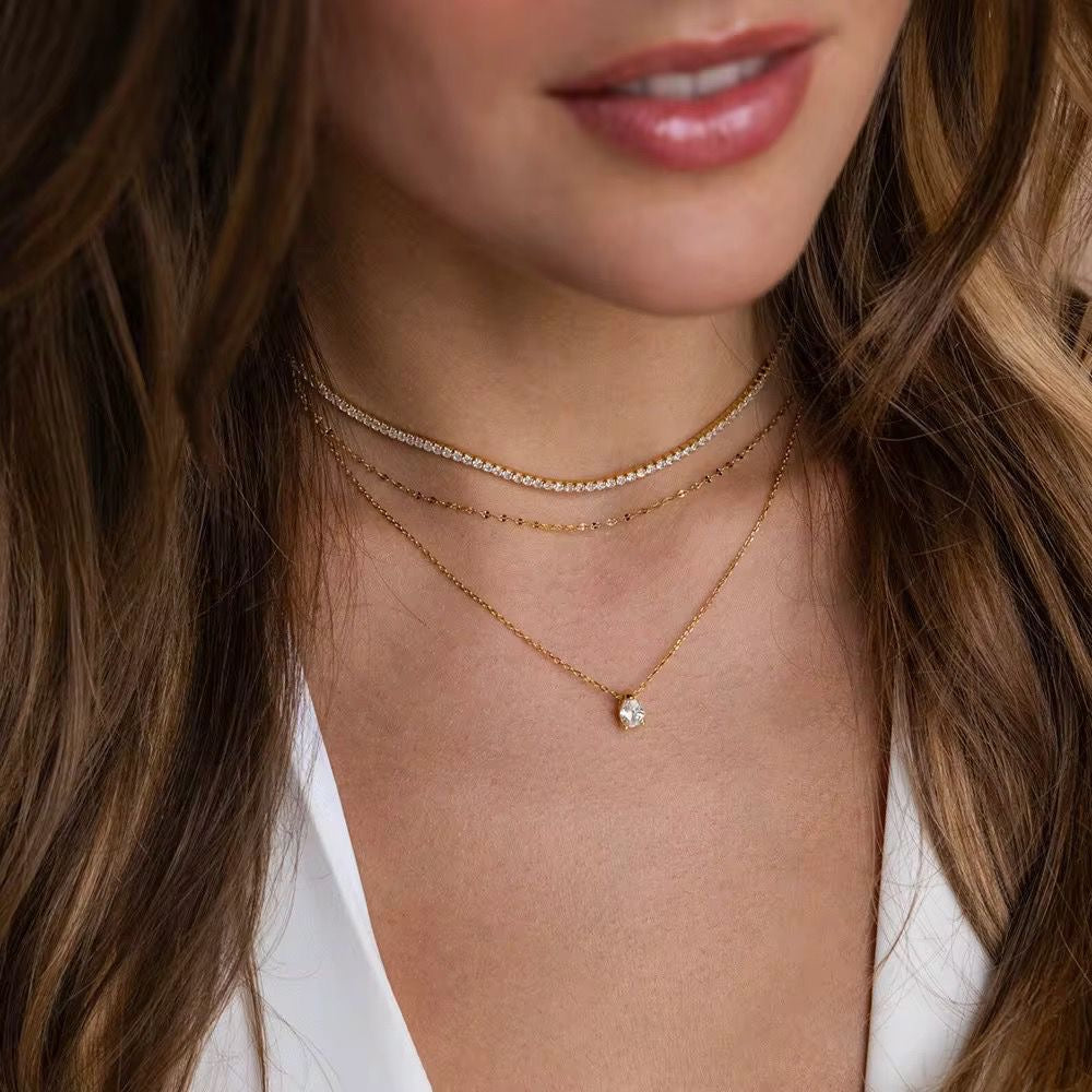 SJ 794 Modern Tennis Clavicle Zircon Necklace - 18k Gold PVD plated stainless steel - Anti tarnish