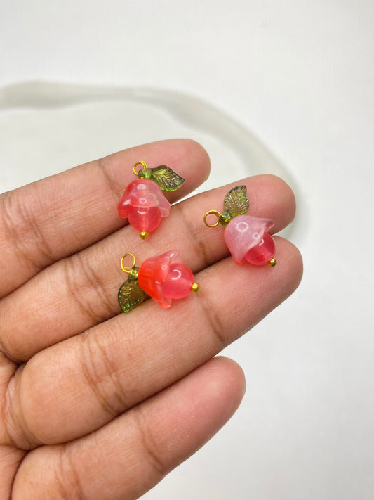 BBB 200 (c) Red Tulip Bell flower glass bead charm ( 1 pc ) ( 17:10 mm )