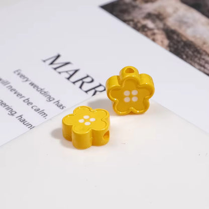 BBB 329 (i) Yellow Floral Button Shiny Bead ( 1 pc ) UV Plated Acrylic ( 12 mm )