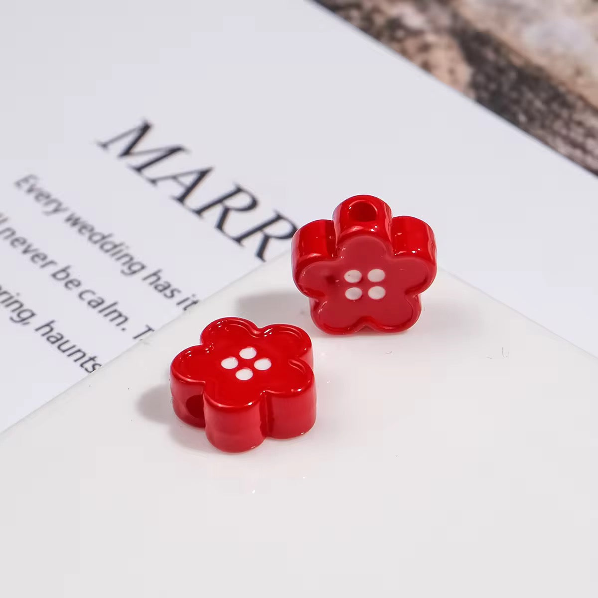 BBB 329 (n) Red Floral Button Shiny Bead ( 1 pc ) UV Plated Acrylic ( 12 mm )