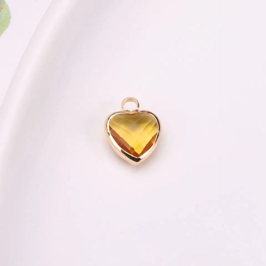 SS 2681 Yellow Heart 14k gold plated Zircon crystal charm ( 1 pc ) Anti tarnish ( 6 mm )