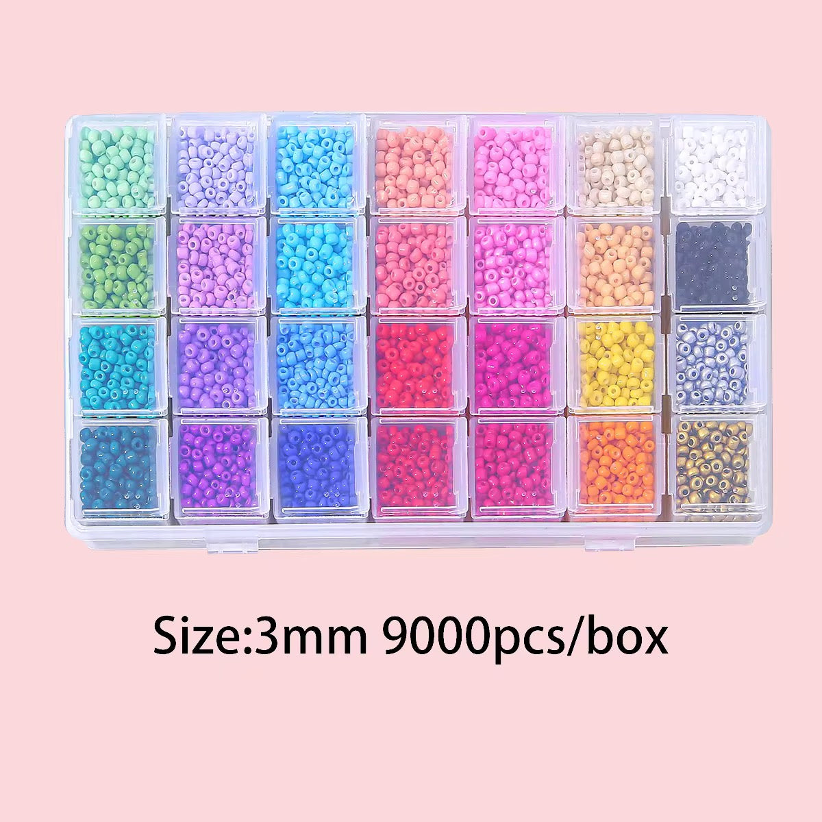 3mm Miyuki Glass Seed Beads 28 Colours Kit ( 1 Box - 9000 pieces ) Premium Quality - Individual Grid packaging