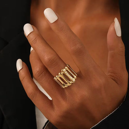 RSJ01G Zircon stripe ring adjustable -18k gold PVD plated 316 stainless steel - Anti tarnish
