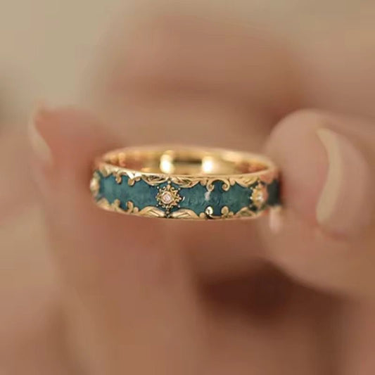 SJ 597 Exquisite zircon Enamel 18k Gold plated Ring adjustable - gold plated Brass - Anti tarnish
