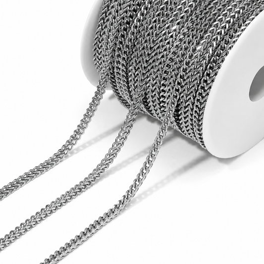 DIYS160 Braided Wheat Chain ( 1 feet ) Silver PVD