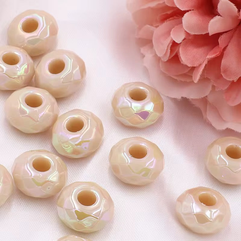 BBB 237 (a) Cream Big Faceted Rondelle Luminous Shiny Bead ( 1 pc ) UV Plated Acrylic ( 14 mm )