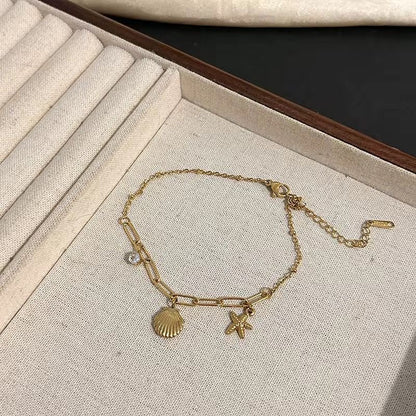 AKJ01D Ocean Theme Zircon Anklet - 18k Gold PVD
