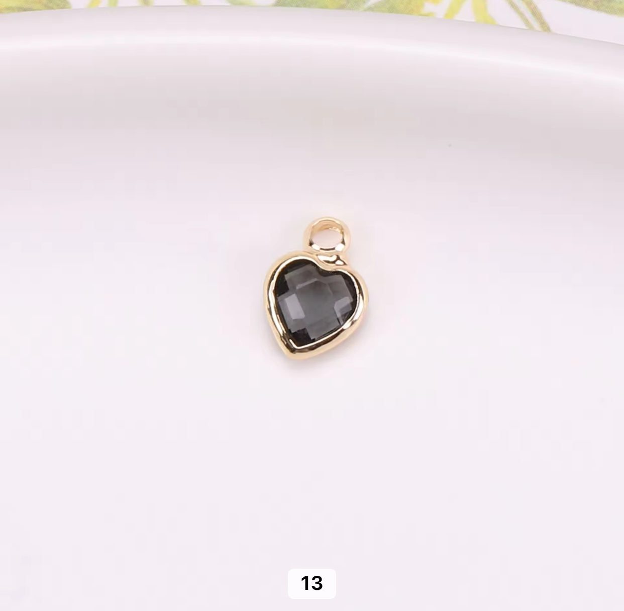 BBB 95 Heart 14k gold plated Zircon crystal charm ( 1 pc ) Anti tarnish ( 8 mm )