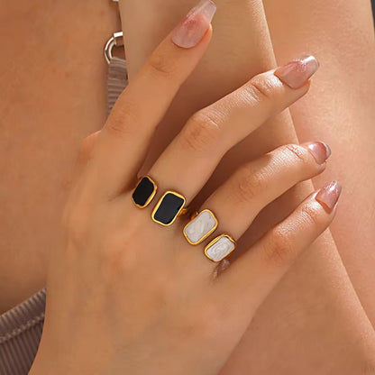 RSJ04B Modern White Enamel Ring Adjustable - 18k Gold PVD plated 316 stainless steel - Anti tarnish