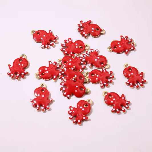 BBB 241 (b) Red Octopus Tiny Charm 18K Gold PVD plated stainless steel ( 1 piece ) Anti tarnish ( 12:9 mm )