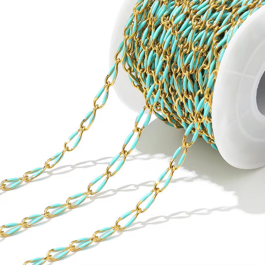 CN 283 Light blue Drop oil 3.8 mm wide 18k gold plated Stainless steel chain ( 1 inch ) Anti tarnish