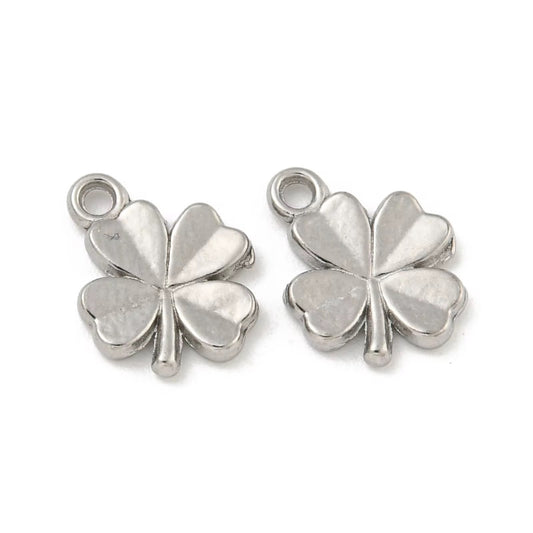 SS 3021 Clover Leaf Charm Platinum PVD plated stainless steel ( 1 piece ) Anti tarnish ( 8 mm )