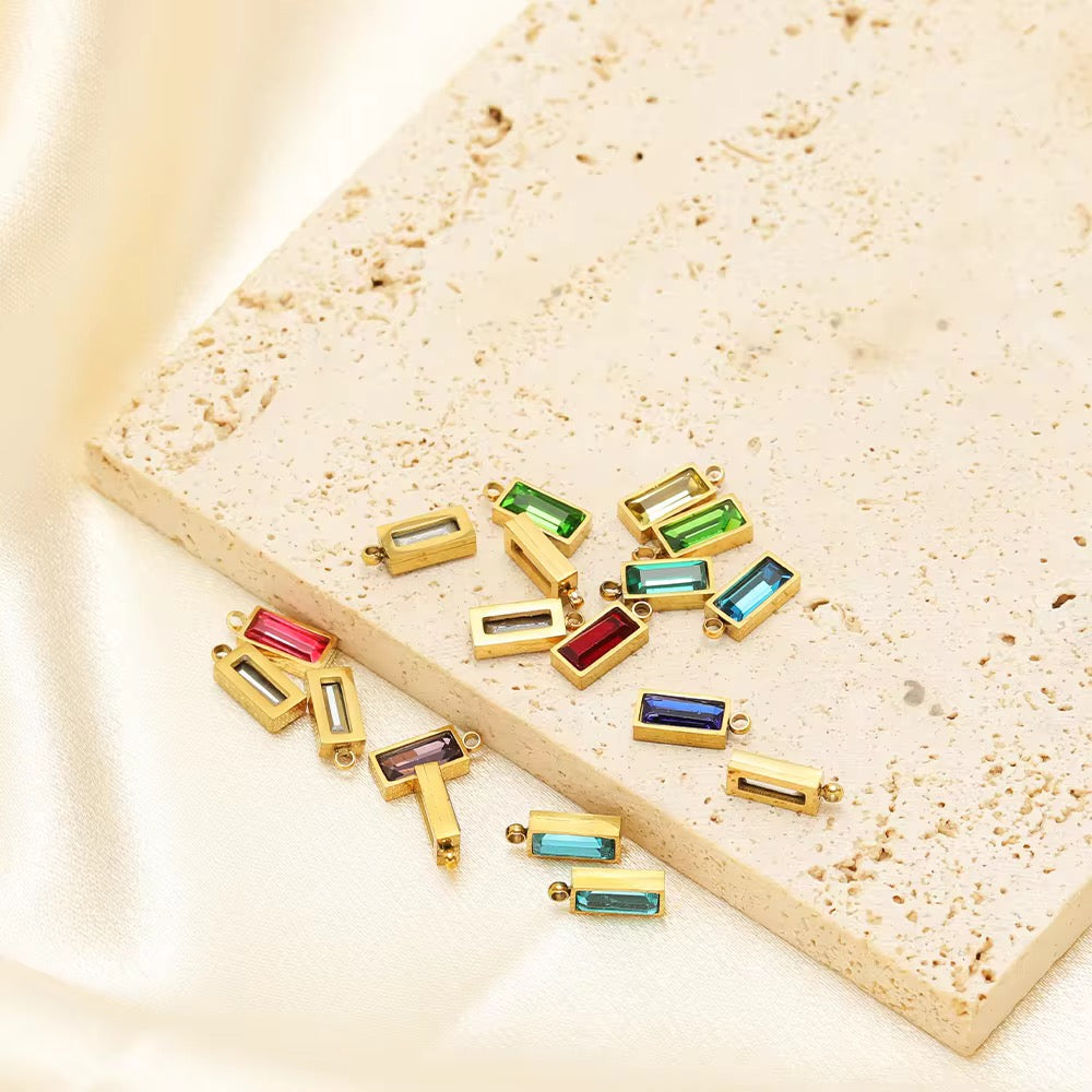 SS 2759 Zircon Rectangle Charm 18k Gold plated stainless steel ( 1 pc ) anti tarnish ( 8:4 mm )