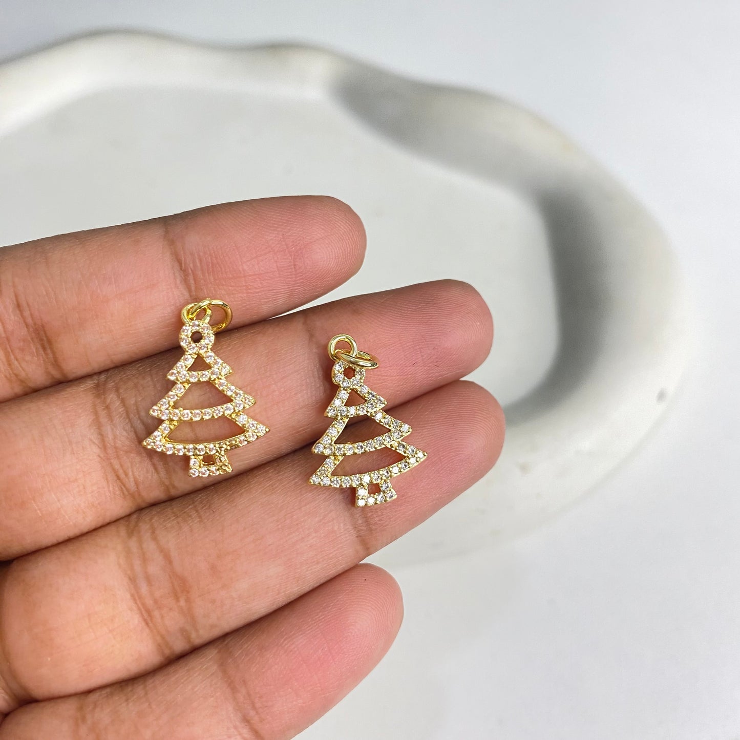 SS 1180 Christmas Tree Zircon charm 18k gold plated ( 1 pc ) Anti tarnish ( 14:20 mm )