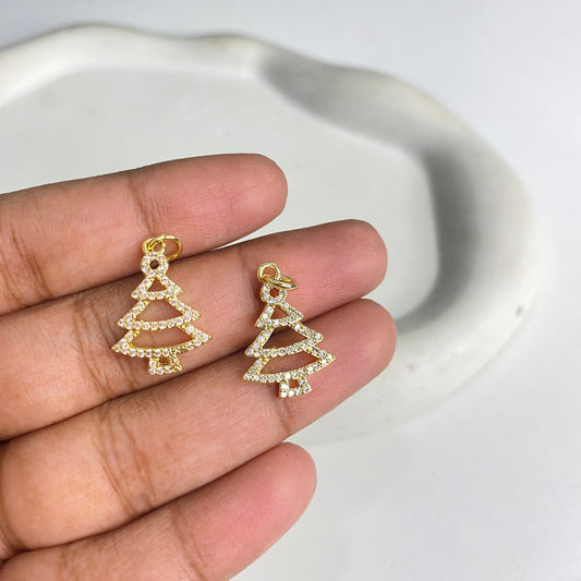SS 1180 Christmas Tree Zircon charm 18k gold plated ( 1 pc ) Anti tarnish ( 14:20 mm )