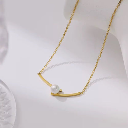 NSJ11B Dainty Pearl Necklace - 18k Gold PVD plated 316 stainless steel - Anti tarnish