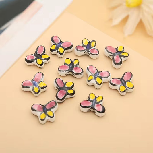 BBB 321 (e) Pink Butterfly Ceramic Bead ( 1 pc ) Porcelian Ceramic ( 18 mm )