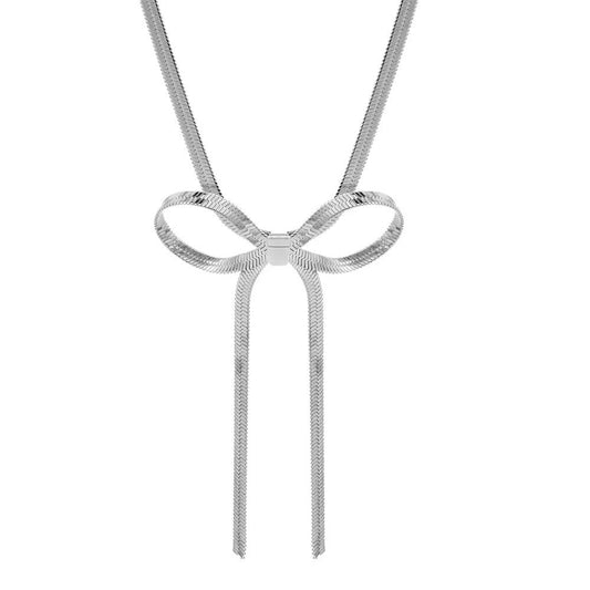 SJ 564 snake chain bow silver necklace - 18k Gold PVD plated stainless steel - Anti tarnis