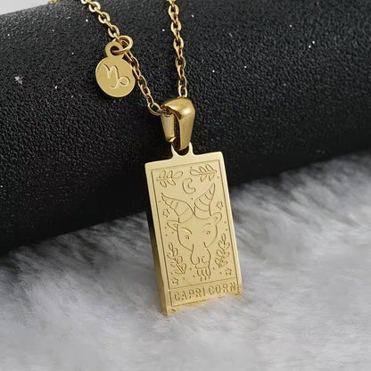 SJ 851 Zodiac Sign Tarot Card Necklace - 18k Gold PVD plated stainless steel - Anti tarnish