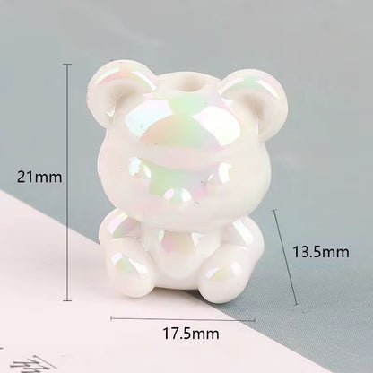 BBB 022 (c) White Cute Bear shiny luminous Acrylic bead ( 1 pc ) UV Plated ( 17:21 mm )