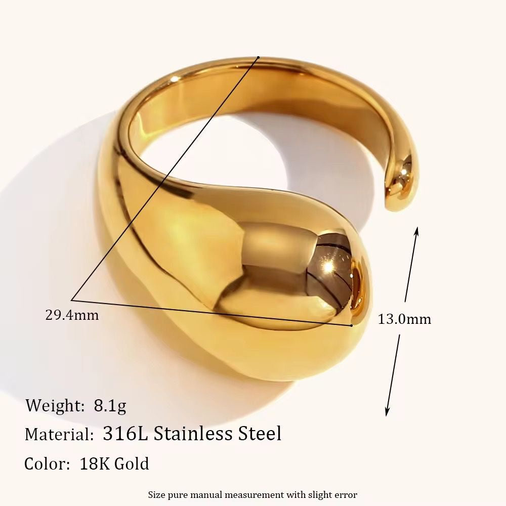 SJ 494 - Minimalistic Teardrop ring - premium collection - 18k Gold PVD plated stainless steel - Anti tarnish - Wholesale