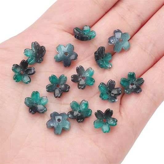 BBB 004 (b) Dark Green Mini Sakura flower glass bead ( 1 pc ) Lampwork Bead ( 11 mm )