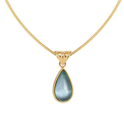 NSJ06C Turquoise waterdrop Necklace - 18k Gold PVD plated 316 stainless steel - Anti tarnish