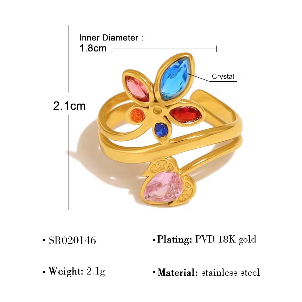 SJ 924 Zircon Leaf Floral Ring Adjustable - 18k Gold - 18k Gold PVD plated stainless steel - Anti tarnish