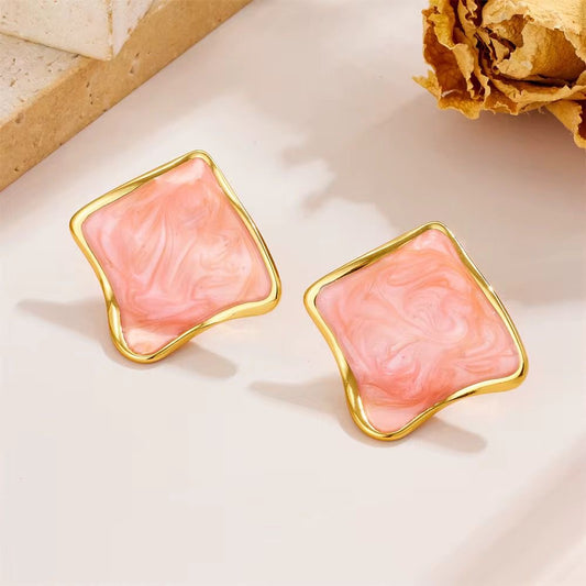 SJ 862 Orange Wavy Square stud - 18k Gold PVD plated stainless steel - Anti tarnish