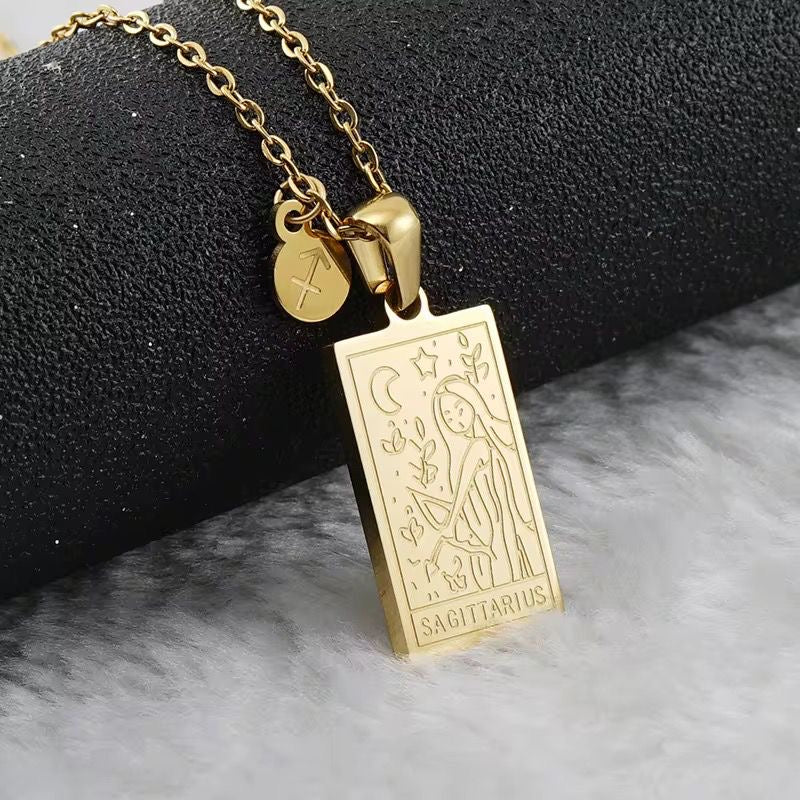 SJ 851 Zodiac Sign Tarot Card Necklace - 18k Gold PVD plated stainless steel - Anti tarnish