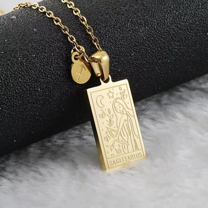 SJ 851 Zodiac Sign Tarot Card Necklace - 18k Gold PVD plated stainless steel - Anti tarnish