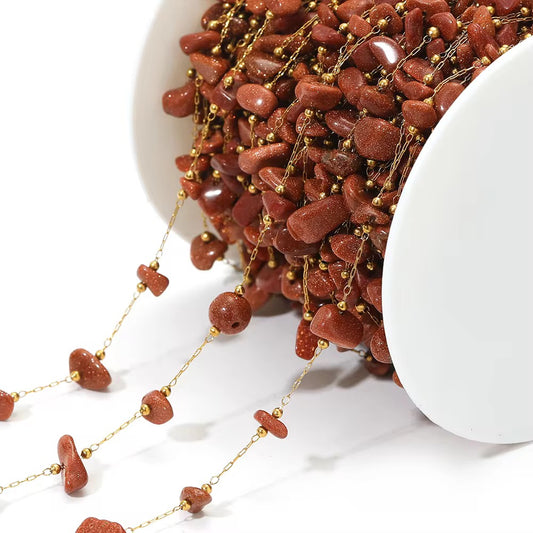 CN 38 Rusty Red shiny gemstone crystal 18k gold Stainless steel chain ( 1 feet )Anti tarnish