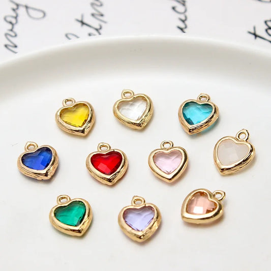 CZ 1371 light pink gold plated glass heart charm - per piece - anti tarnish