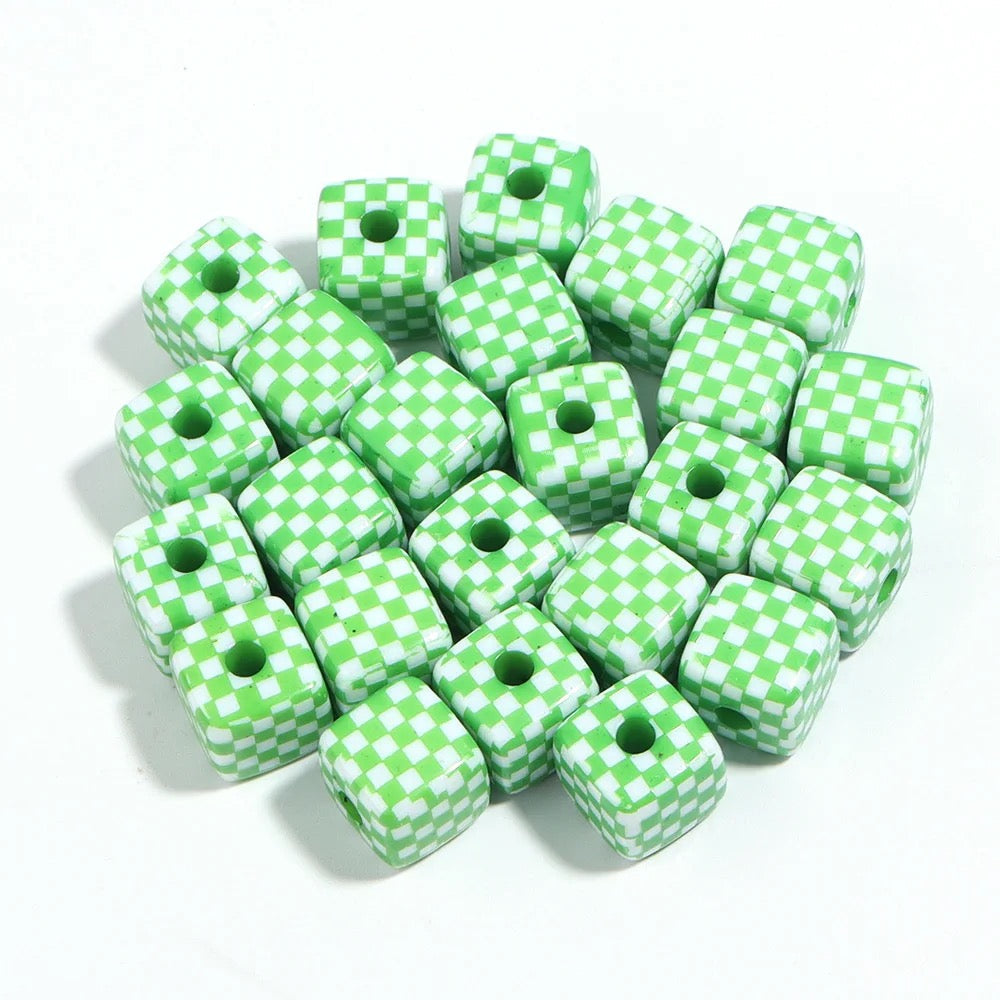 AB76 Grid square 13mm uv plated shiny Acrylic bead ( 1 pc )