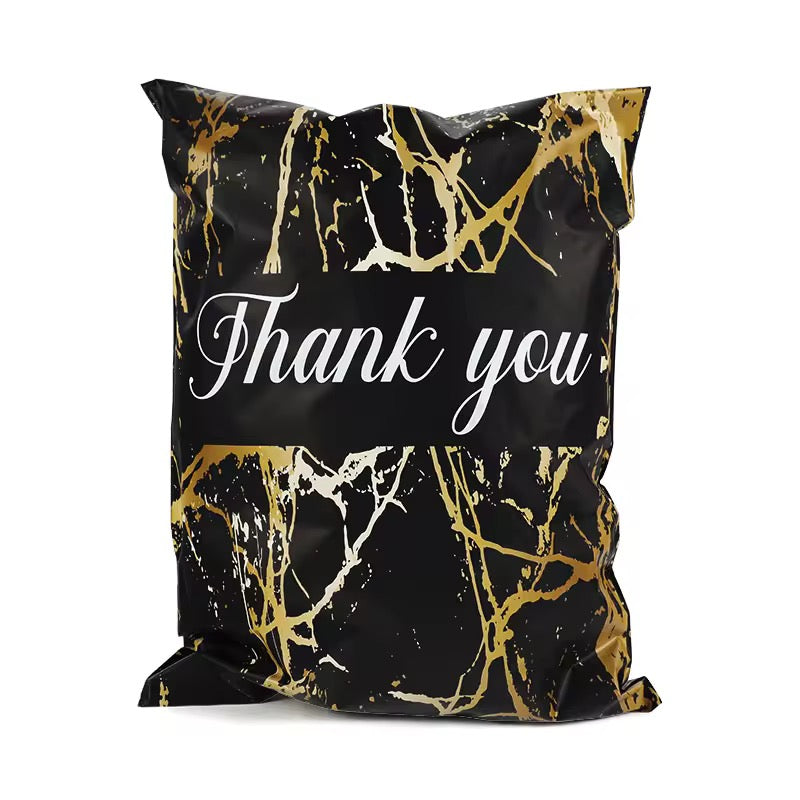 Thank You Black Marble Poly Mailer Bag -  Waterproof & Double Sided - Designer Premium Packaging ( 10:13 inch )