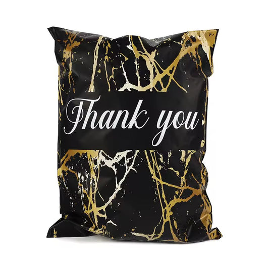 Thank You Black Marble Poly Mailer Bag -  Waterproof & Double Sided - Designer Premium Packaging ( 10:13 inch )