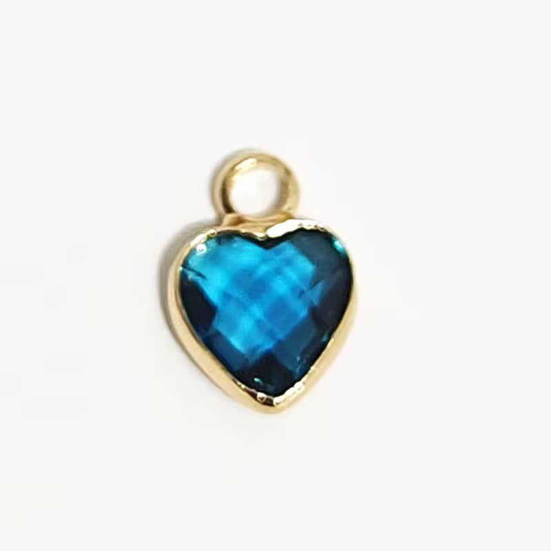 GPC07 C (1) Sea Blue Heart 14k gold plated Zircon crystal charm ( 1 pc ) Anti tarnish ( 8 mm )