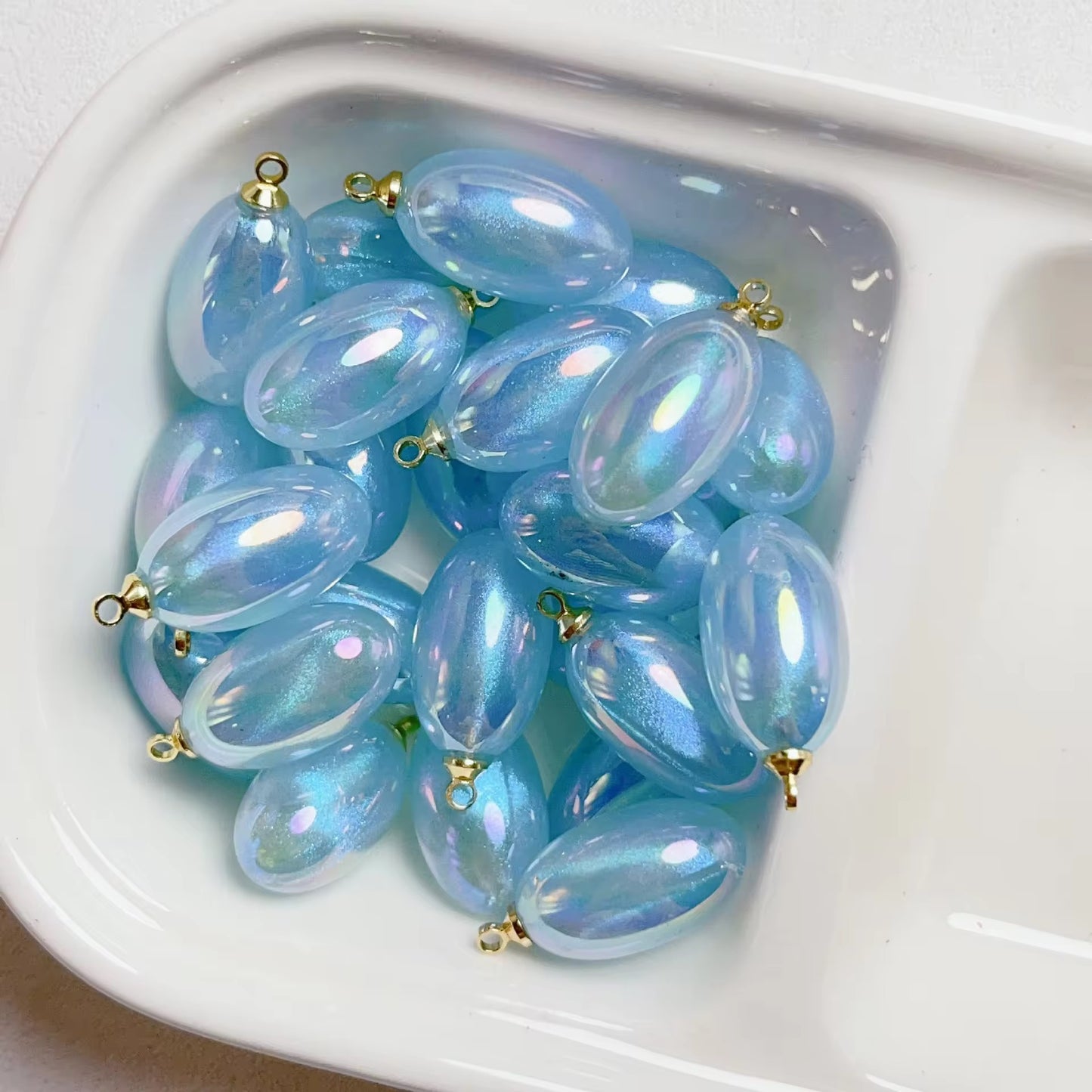 AB06 Mermaid water drop oval Bead iridescent pendant charm ( 1 pc ) UV Plated Acrylic