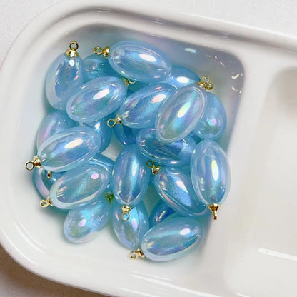 AB06 Mermaid water drop oval Bead iridescent pendant charm ( 1 pc ) UV Plated Acrylic