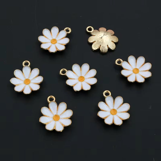 BBB 227 (h) White Cute Daisy Flower enamel charm ( 1 pc ) Tarnish Resistant ( 19:15 mm )