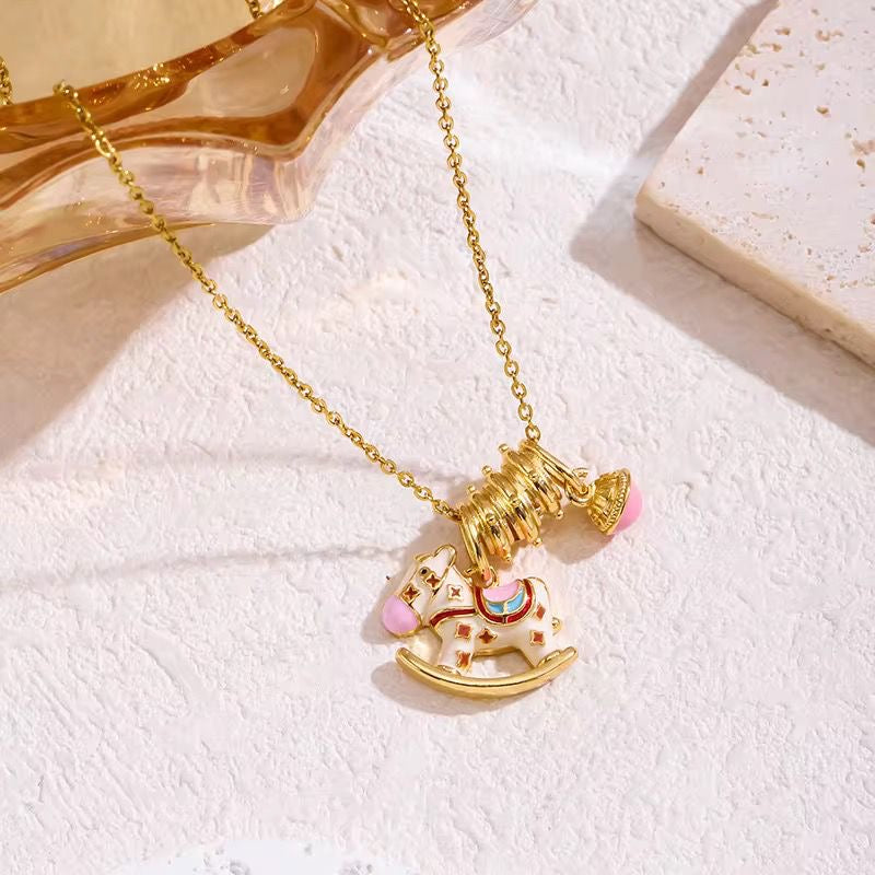 SJ 847 Modern French style charms luxury zircon Necklace - 18k Gold PVD plated stainless steel - Anti tarnish