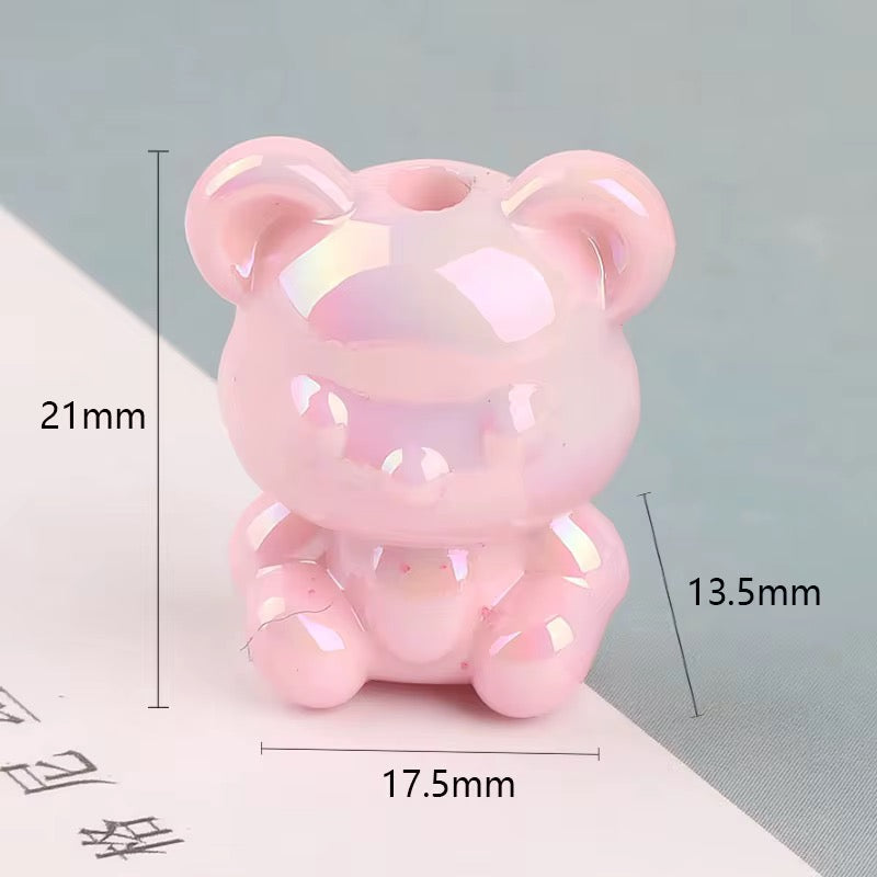 AB24 Cute Bear shiny luminous Acrylic bead ( 1 pc ) UV Plated ( 17:21 mm )