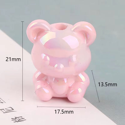 AB24 Cute Bear shiny luminous Acrylic bead ( 1 pc ) UV Plated ( 17:21 mm )