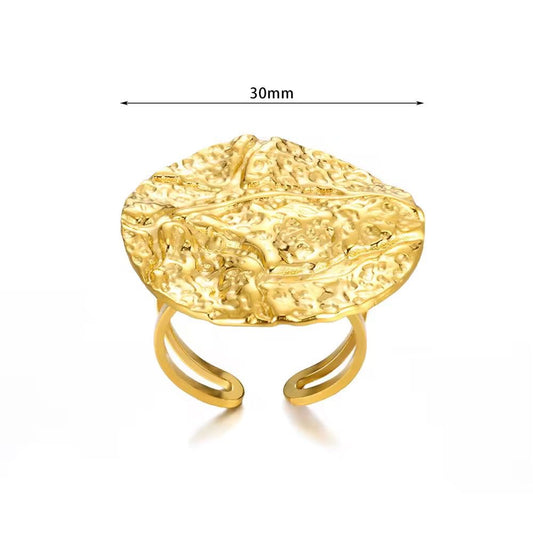 SJ 508 - Chunky Fashion Hammered Ring adjustable - 18k Gold PVD plated stainless steel - Anti tarnish