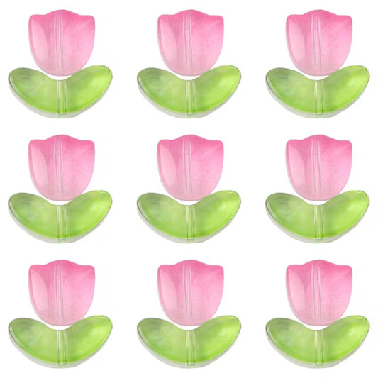 BBB 353 (e) Pink Tulip flower Set glass bead ( 1 pc ) Lampwork Bead ( 15 mm )