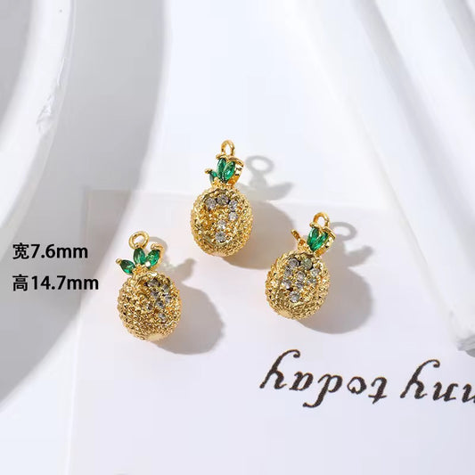 SS 2691 PineApple half Cut zircon 14k gold plated charm ( 1 pc ) - anti tarnish