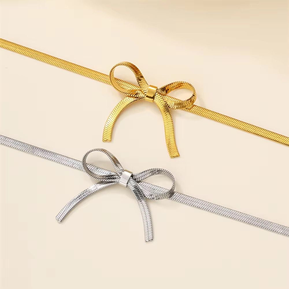 SJ 566 snake chain bow bracelet - 18k Gold PVD plated stainless steel - Anti tarnis