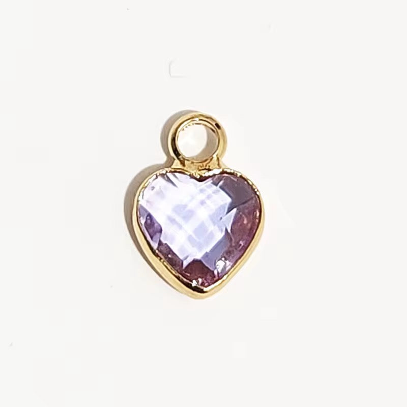 BBB 95 (p) Light Purple Heart 14k gold plated Zircon crystal charm ( 1 pc ) Anti tarnish ( 8 mm )