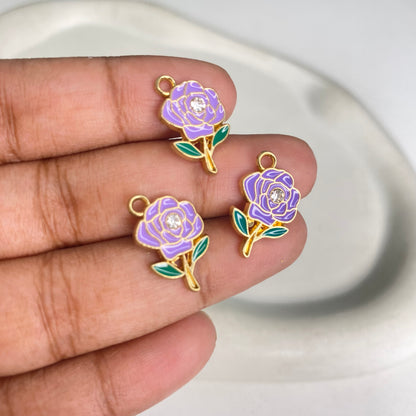 BBB 293 (c) Purple Rose Flower enamel charm ( 1 pc ) High quality shine ( 12:15mm )